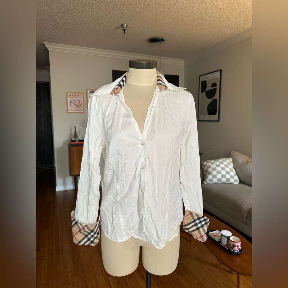 SOLD Burberry White Shirt with Plaid Details